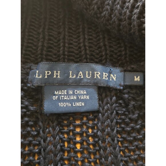 Vtg Ralph Lauren Blue Label Cardigan Sweater Women Medium Blue Linen Cable Knit - Picture 3 of 7